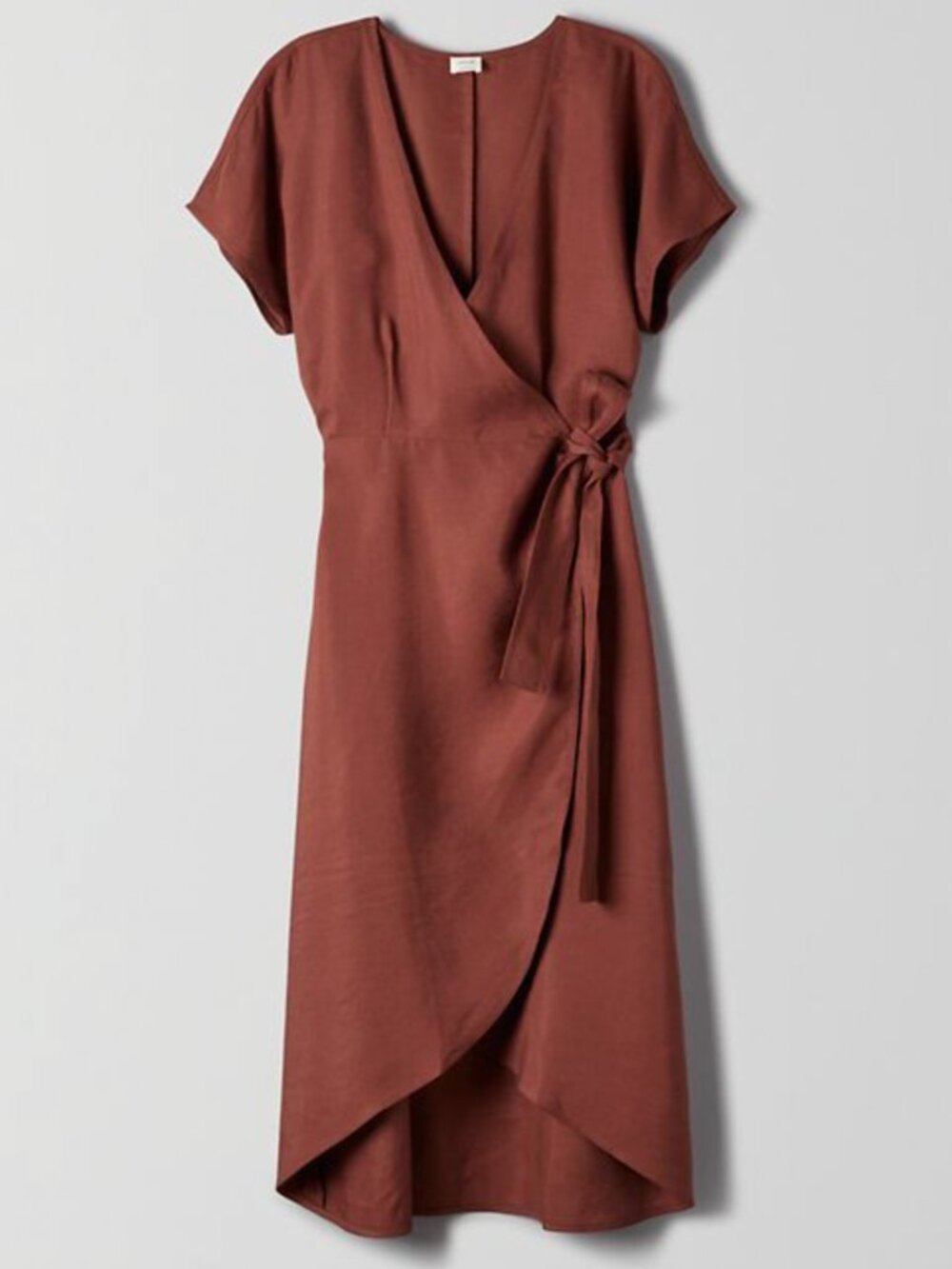 Aritzia Brown Midi Linen & Cotton Blend Wrap Dress